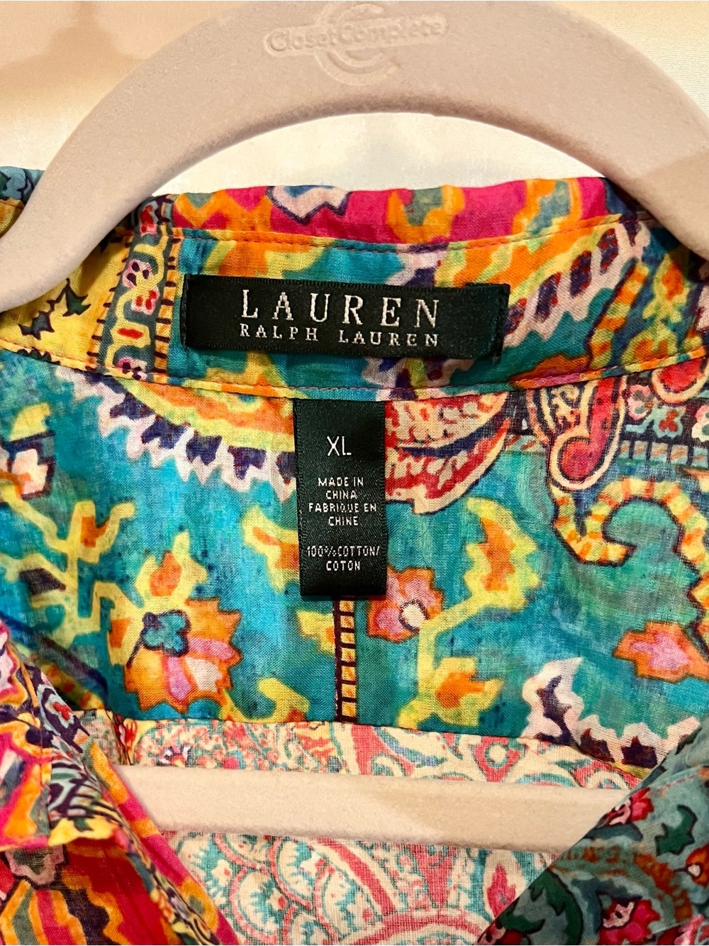Ralph Lauren Teal & Pink Patchwork Button-Down Shirt Size XL - Picture 4 of 6